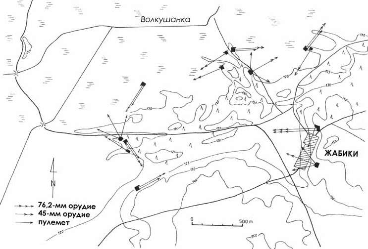 Узел обороны «Жабики» Гродненского УР. Схема составлена на основе полевых исследований Збигневым Прусским