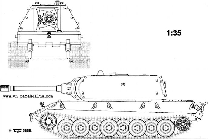 танк Е-100. е100 танк. Чертёж без фальшбортов